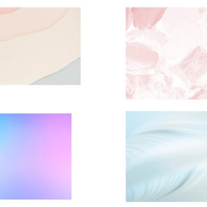 May include: A set of four abstract digital backgrounds in soft pastel colors. The backgrounds feature a variety of textures, including smooth gradients, swirling patterns, and organic shapes.