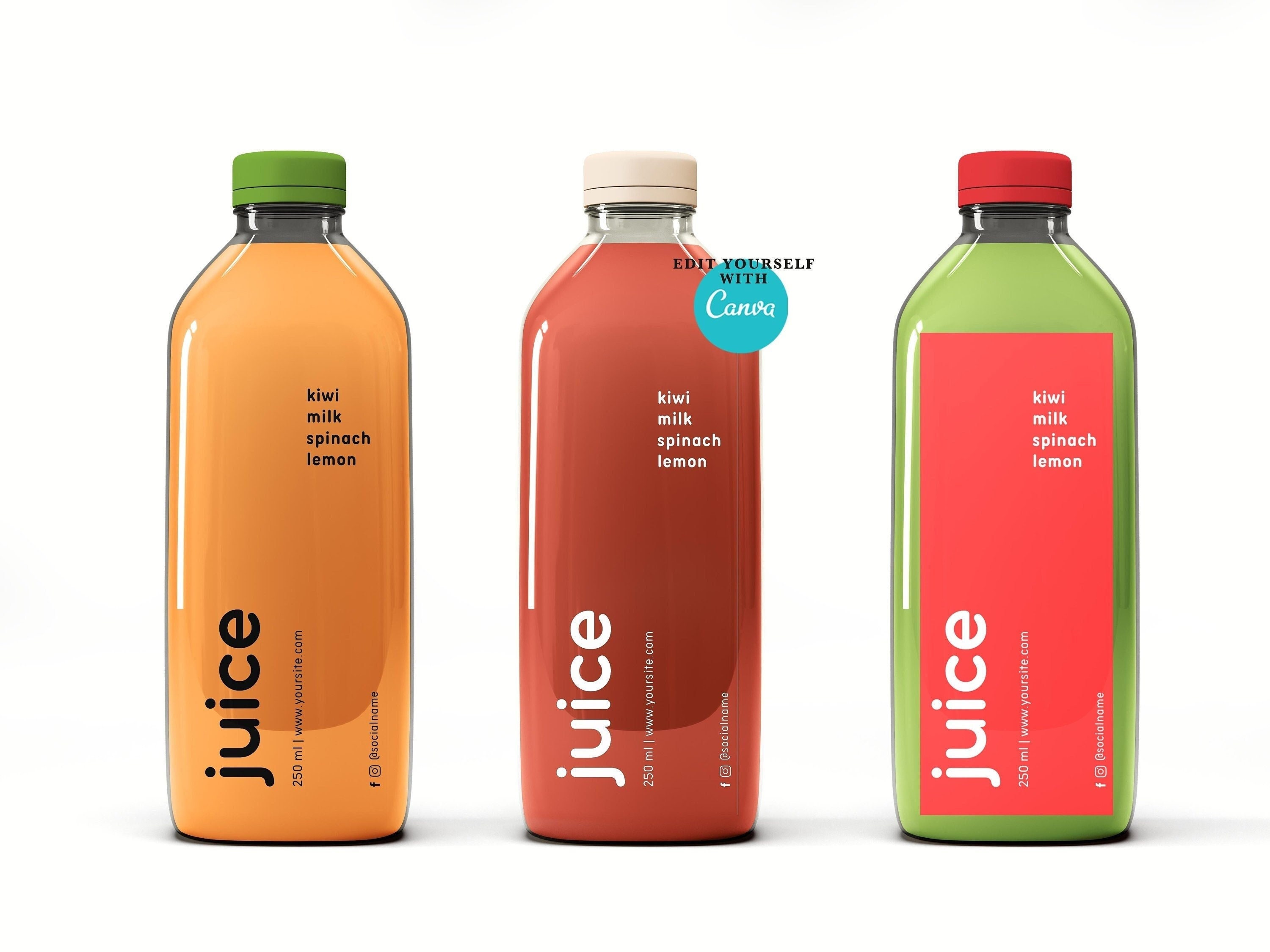 Printable transparent Fresh Juice labels template,Editable canva juice pressed labels,Custom labels 12 oz, 16oz bottles,Juicing brand design