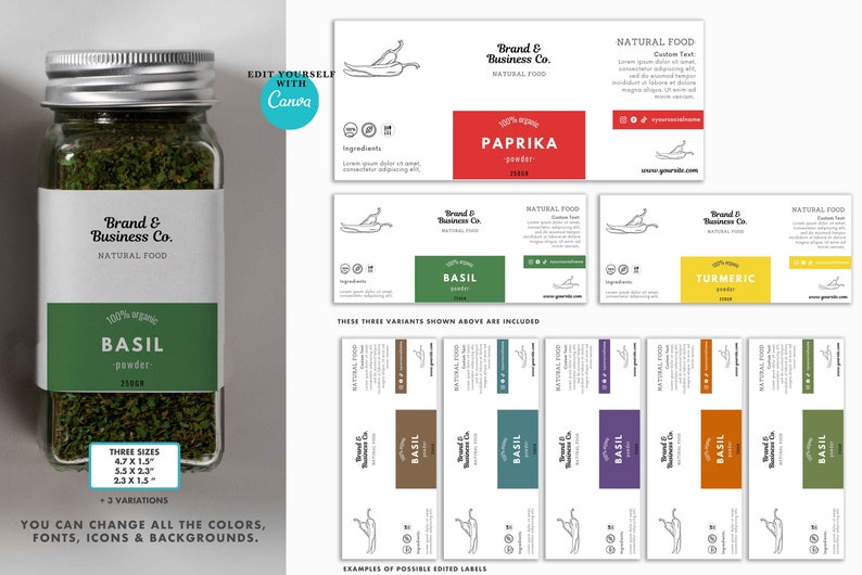 Printable Spices Labels custom Canva Template for Spices or Pantry Jars Printable Spices Labels custom Canva Template for Spices or Pantry Jars