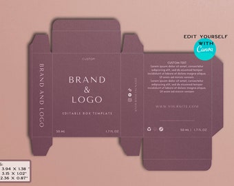 Perfume packaging box template for Canva.Printable & Editable perfume package box design for small business.Shipping box design for bottles.