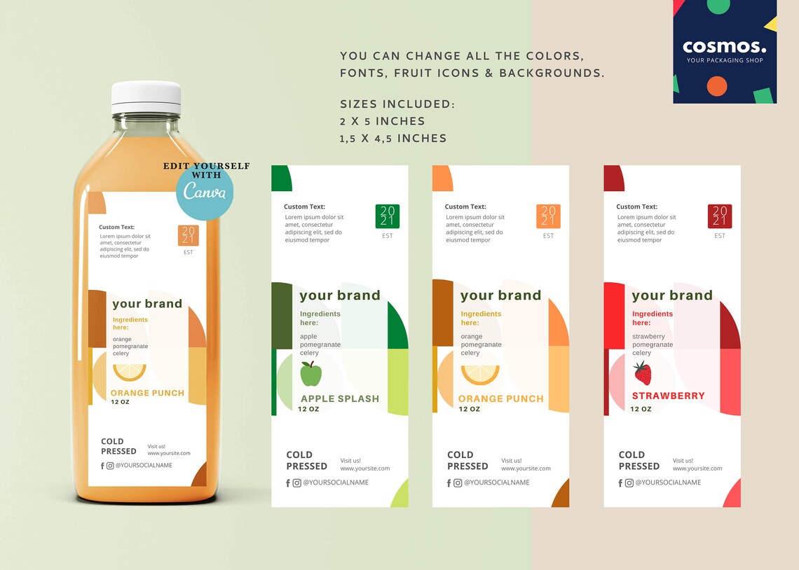 Editable Juice Bottle Label Template for 16 Oz 12 Oz Bottle Etsy