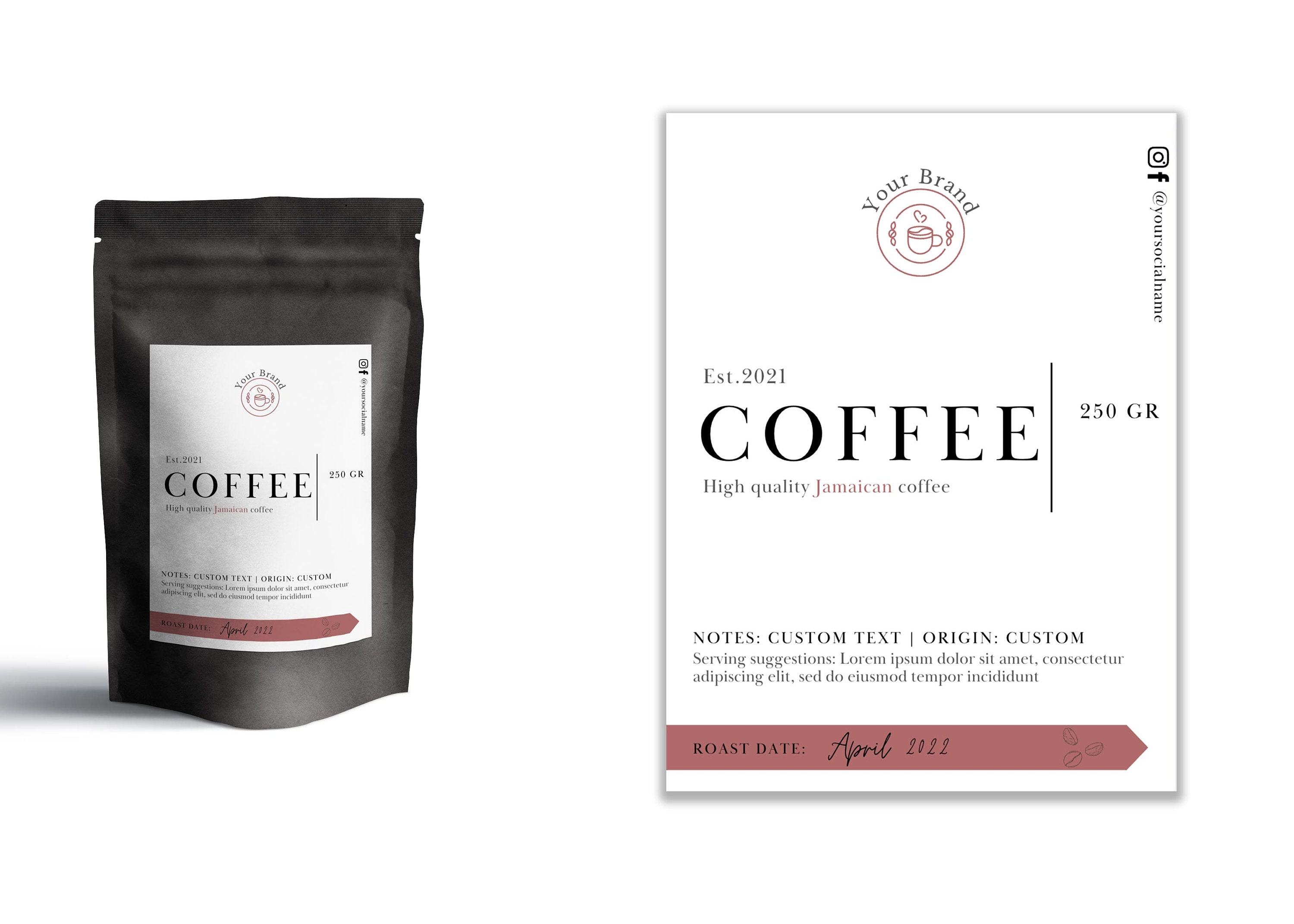 Coffee Bag Label Template for Canva, Custom Natural Coffee Pouch Label