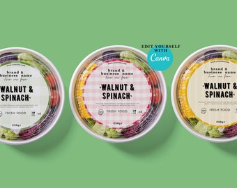 Custom Salad packaging Label for fresh food containers.Editable salad food sleeve.Custom Salad packaging stickers.