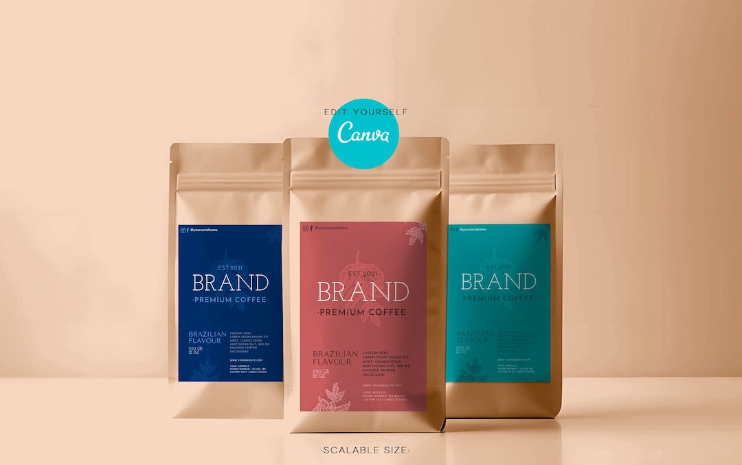 Editable Coffee Pouch Packaging Label Template for Canva.professional Printable Custom Coffee