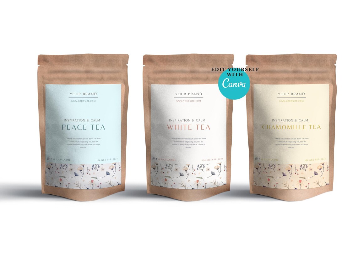 Editable Tea Label Template for Pouch or Tea Bags.customized Herbal ...