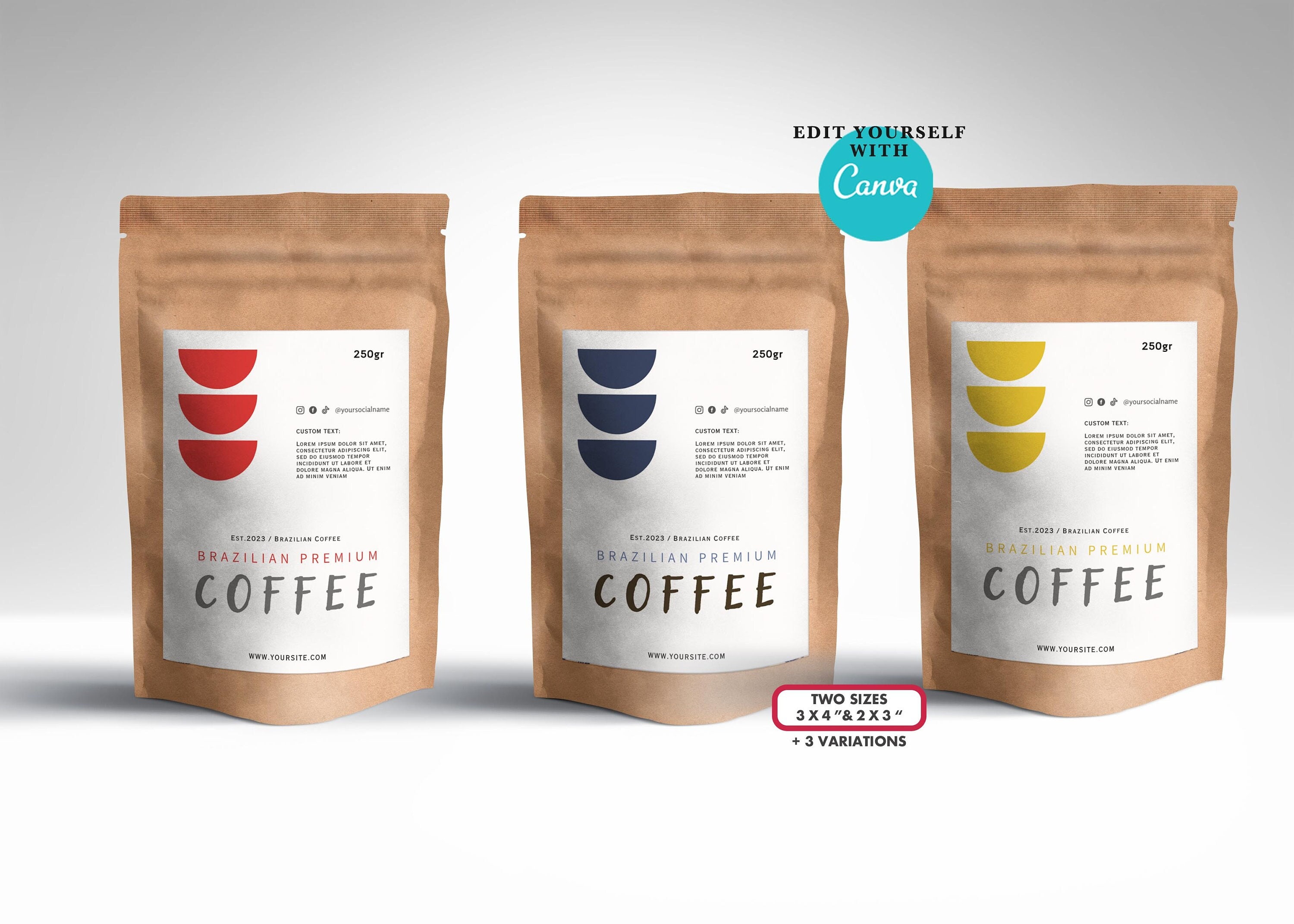 Buy Customizable Coffee Bag Label Template.editable Canva Design
