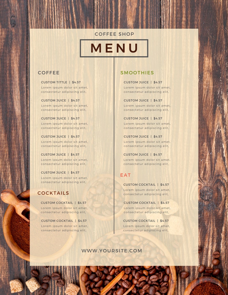 Editable Menu and Price List Canva Template for Coffee Shop & Bar ...