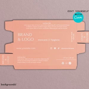 Editable lipgloss or mascara box design.Custom beauty product packaging box.Printable product box package.Lip balm boxes template