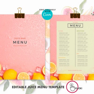 Editable Fresh pressed juicing digital menu Template for juicery. Juice business branding.Printable juice shop bar menu design price list. image 1