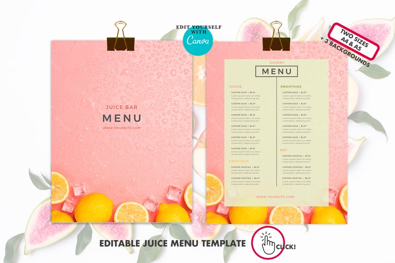 Editable Fresh pressed juicing digital menu Template for juicery. Juice business branding.Printable juice shop bar menu design price list. image 1