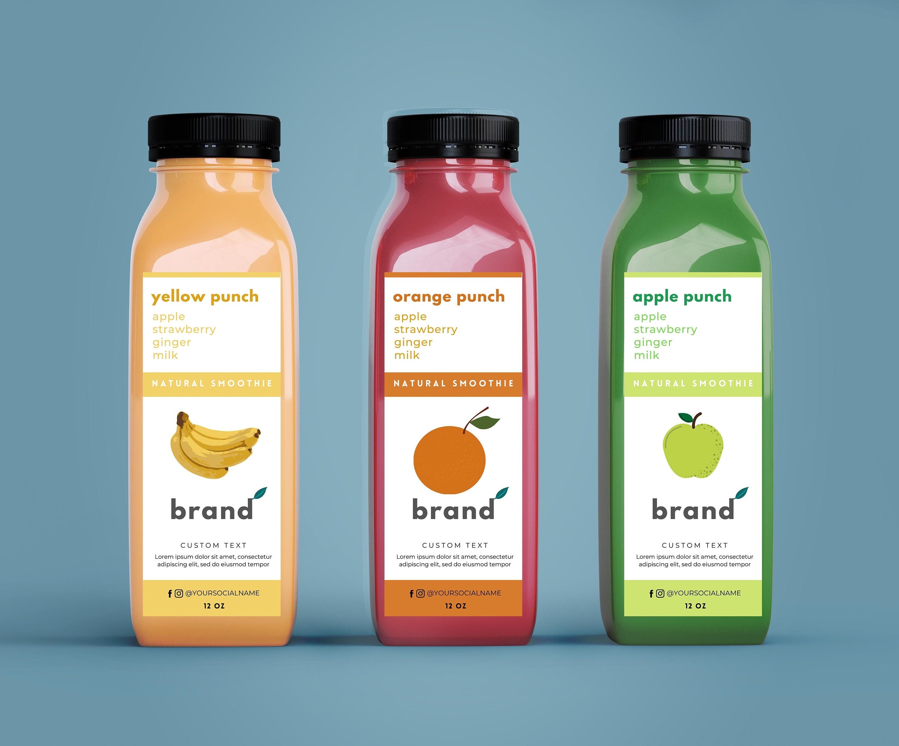 Custom Juice Label Template for 2oz, 4oz Bottles.editable Smoothie