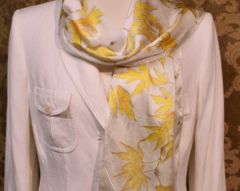 Botanical print on silk charmeuse scarf - Maple