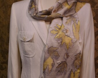 Botanical print on silk charmeuse scarf - Maple