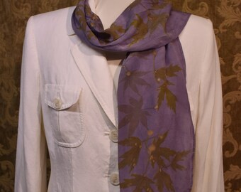 Botanical print on silk crepe de chine scarf - Maple