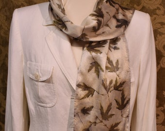 Botanical print on silk charmeuse scarf - Silver Maple