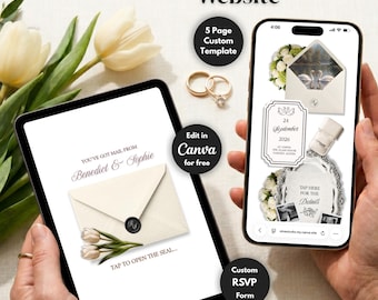 Ivory Black Green Burgundy Floral Wedding Website Template with RSVP | Canva Web Template | Old Money Digital Invitation & Save the Date