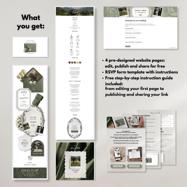 Sage green wedding invitation