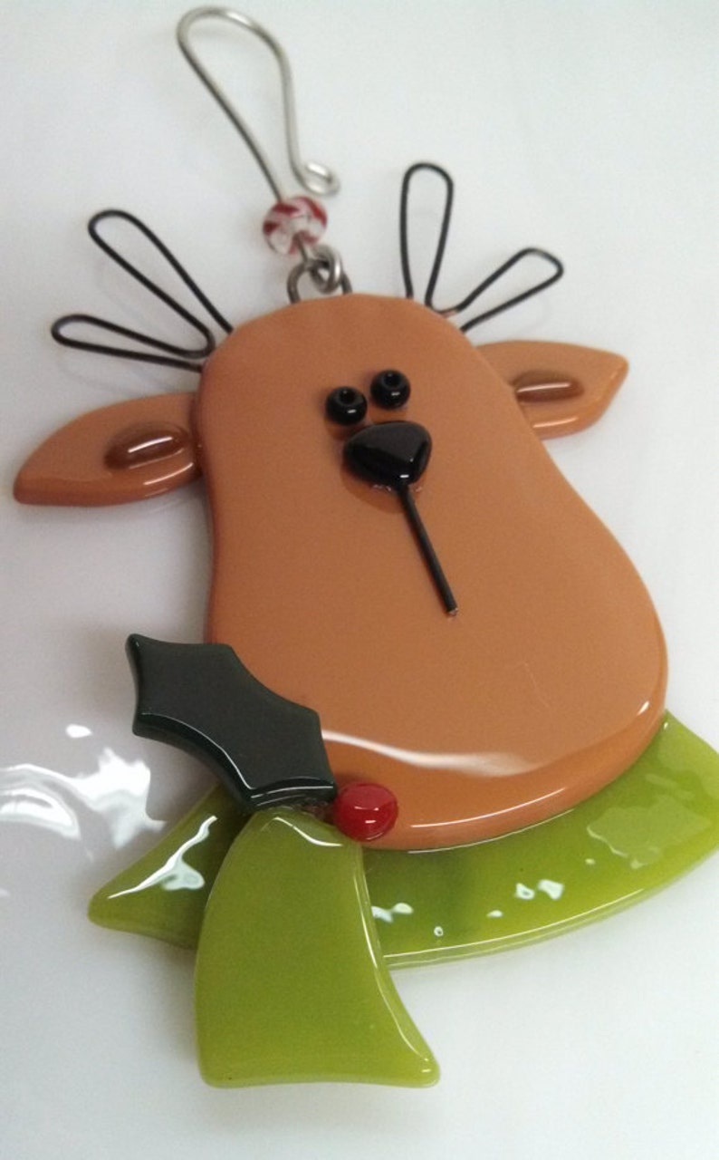 Fused Glass Reindeer Ornament Reindeer Christmas Ornament Etsy