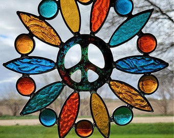 Peace Suncatcher Leaded Stained Glass Suncatcher Peace Symbol Suncatcher Hippie Suncatcher Hippie Decor Window Art Leaded Glass Suncatcher