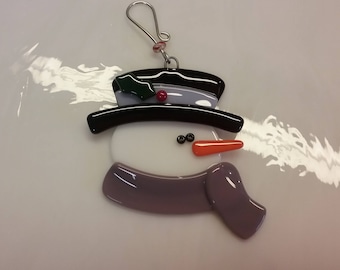 Fused Glass Snowman Ornament Stained Glass Snowman Ornament Fused Glass Christmas Ornament Stained Glass Ornament Purple Personalized Gift