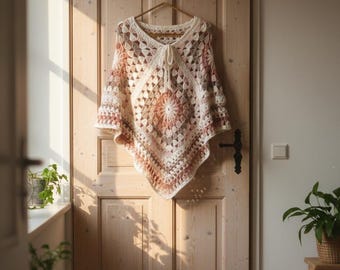 Crochet Poncho Pattern PDF – Easy Granny Square Poncho for Women, Boho Crochet Shawl, Handmade Winter Wrap, DIY Crochet Tutorial