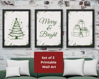Farmhouse Wall Art Printable Set in Green | Merry & Bright Prints (Digital Download)