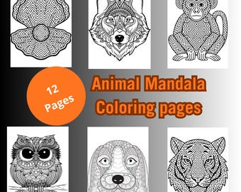 Mandalas de animales para colorear, libro para colorear para adultos, PDF imprimible (300 dpi)