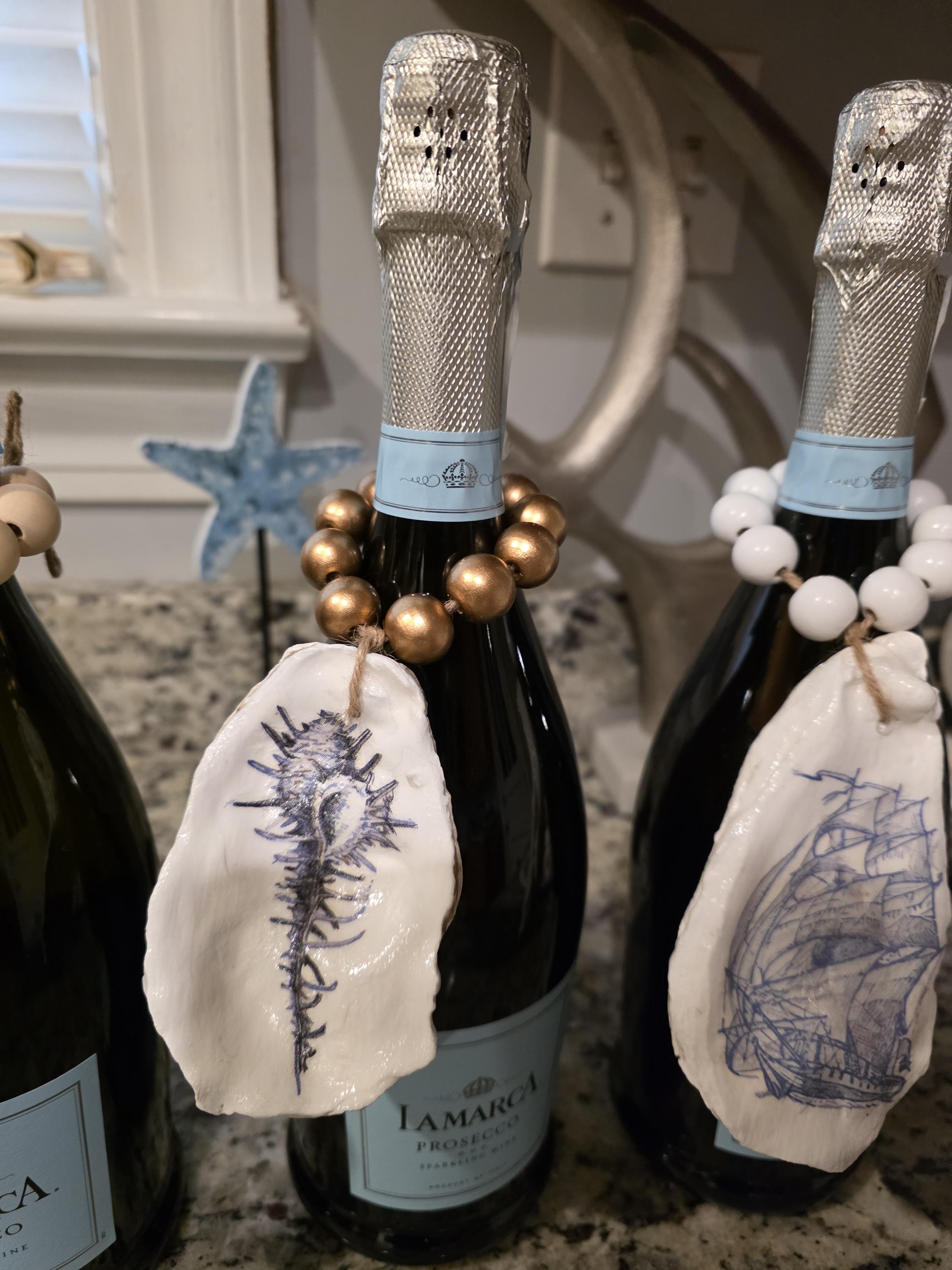 Decoupage Oyster Shell Wine Charm With Ships and Shells. Wedding ...
