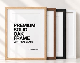 Solid American Oak Picture Frame, Real Glass, Removable Mat, Crafted in USA