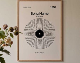 Framed Custom Vinyl Lyrics Print | Music Lover Gift, X-Large Song Poster