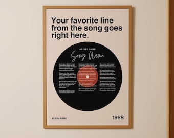 Custom Song Lyric Print | Vinyl Record Wall Art | Turn Your Favorite Song Into A Typography Framed Poster | Personalized Gift