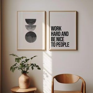 Work Hard and Be Nice to People Black and White Poster Framed Typography Wall Art Motivational Print Office Wall Decor image 3