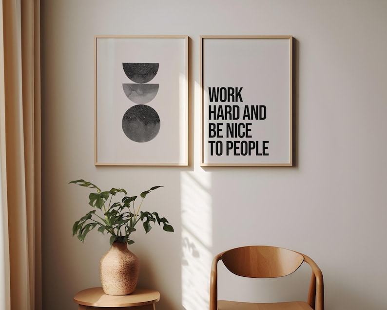 Work Hard and Be Nice to People Black and White Poster Framed Typography Wall Art Motivational Print Office Wall Decor image 3