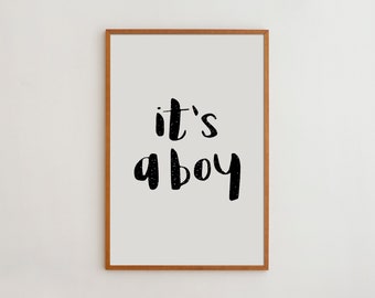 Nursery Wall Art | It's a Boy Print | Typography Print | Black and White Baby Room Decor