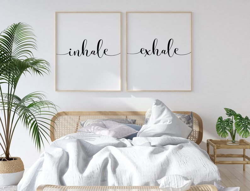 Inhale Exhale Wall Art Above Bedroom Decor Set of 2 Prints Etsy