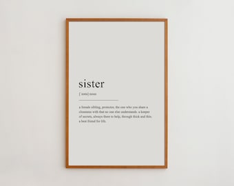 Definition Wall Art for Sister Gift | Framed Black and White Typography Poster | Minimalist Humorous Saying Print