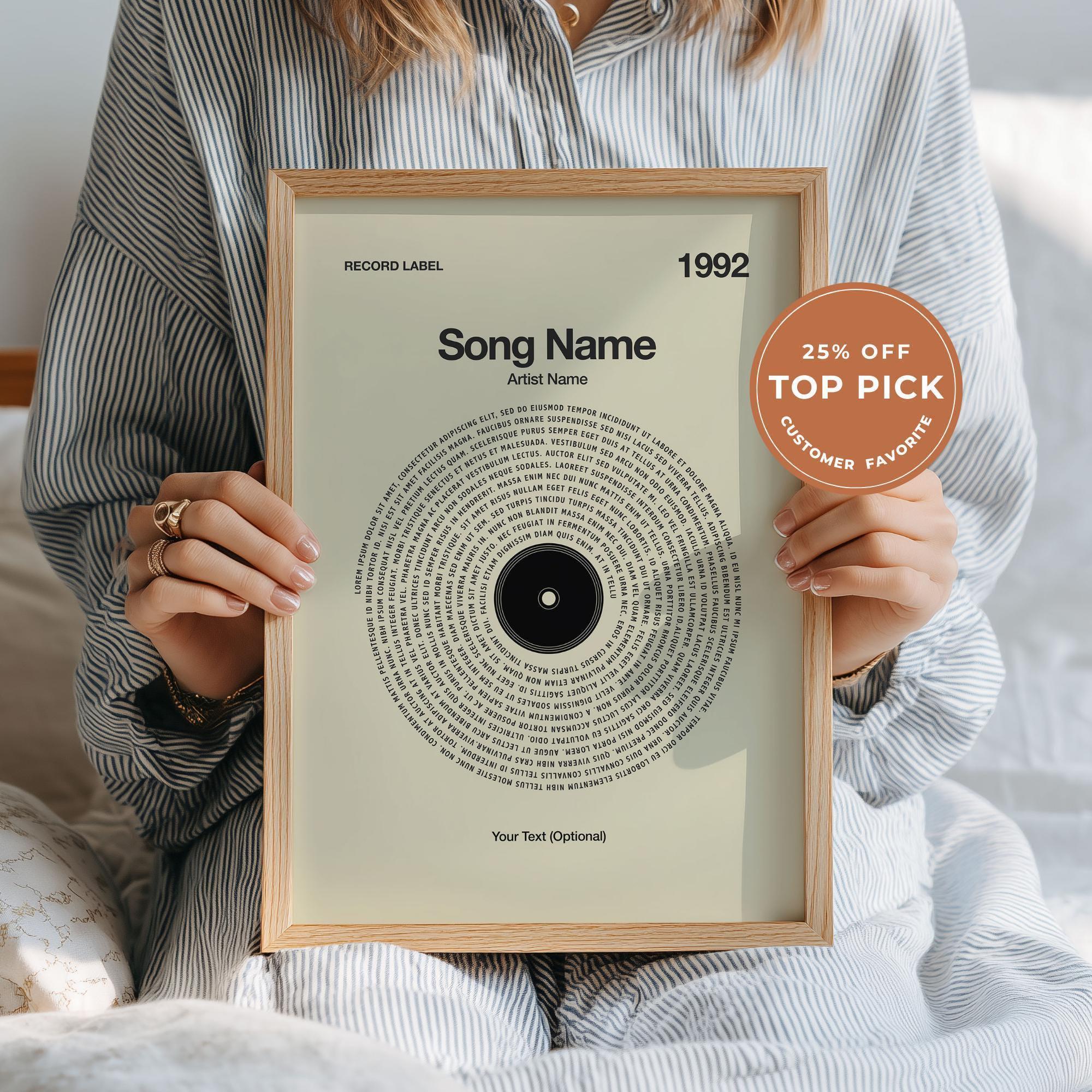 Custom Vinyl Lyrics Print: Framed Song Poster, Personalized Music