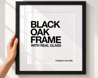 Black Square Picture Frame with Real Glass, Modern Solid Oak Gallery Frame, Removable White Mat, USA Made