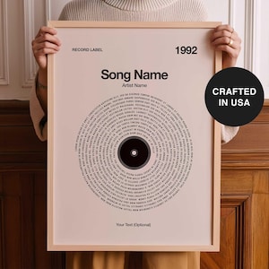 Custom Vinyl Lyrics Print | Framed Song Poster | Customizable Music Gift | Typography Wall Art | Personalized Music Lover Gift