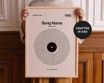 Custom Vinyl Lyrics Print | Framed Song Poster | Customizable Music Gift | Typography Wall Art | Personalized Music Lover Gift