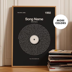 Custom Vinyl Lyrics Print: Framed Song Poster, Personalized Music Lover Gift, Typography Wall Art