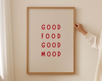 Aesthetic Kitchen Decor | Framed Cooking Art Print | Trendy Kitchen Wall Art Poster | Good Food Good Mood