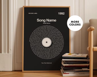 Custom Vinyl Lyrics Print: Framed Song Poster, Personalized Music Lover Gift, Typography Wall Art