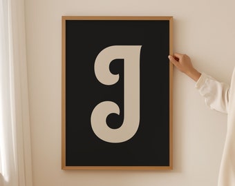 Framed Custom Initial Print | Modern Home Minimalist Art | Personal Touch Gift Wall Art | Black and Beige Retro Decor | Typography Poster