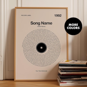 Custom Vinyl Lyrics Print | Framed Song Poster | Customizable Music Gift | Typography Wall Art | Personalized Music Lover Gift