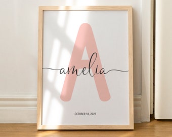 Personalized Initial Wall Art Print for Nursery and Kids Room | Baby Shower Gift | Poster With a Wide Range Of Colors And Sizes