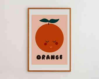 Nursery Room Decor Kids Wall Art Print Happy Orange Poster Cute Fruit Print Physically Printed Product