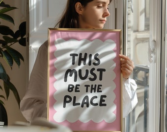 This Must Be The Place Typography Print | Framed Quote Wall Art | Retro Style Decor for Mid Century Modern Living Spaces