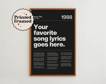 Make Your Own Custom Lyrics Poster | Framed Wall Art Print with Multiple Color Options | Personalized Gift Idea for Music Lovers