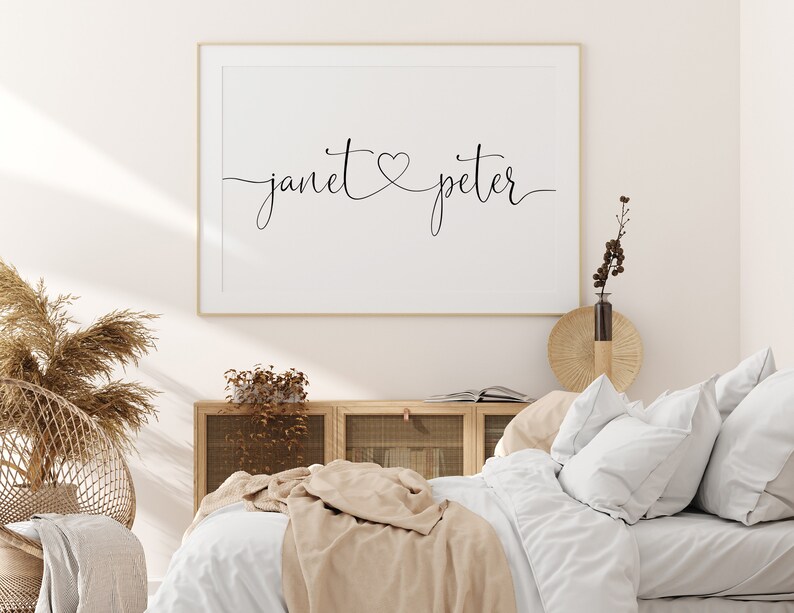 Custom Couple Names With Heart Above Bed Decor Black and Etsy